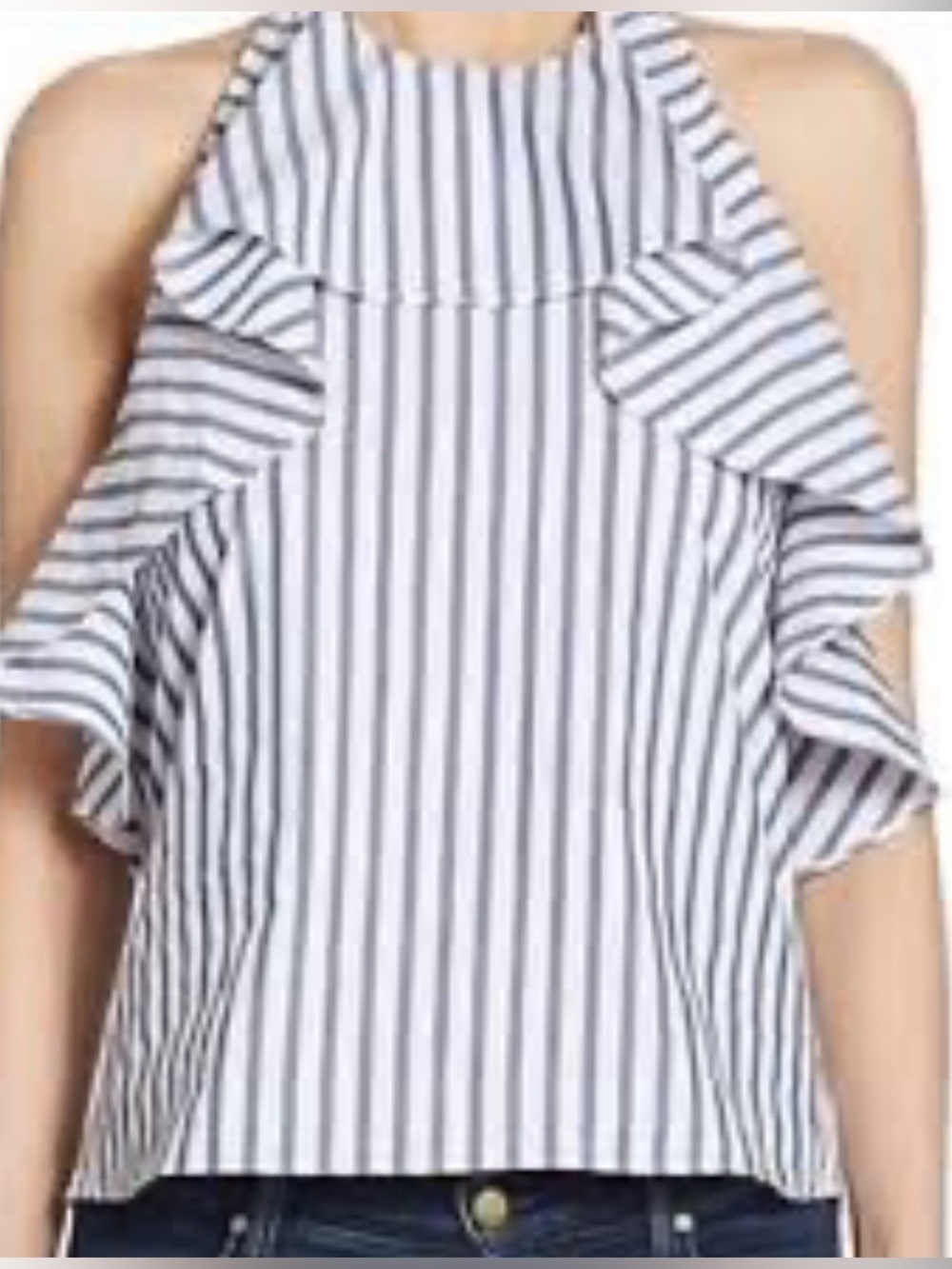 Alice + Olivia Stripped Ruffle Halter Cotton Top M